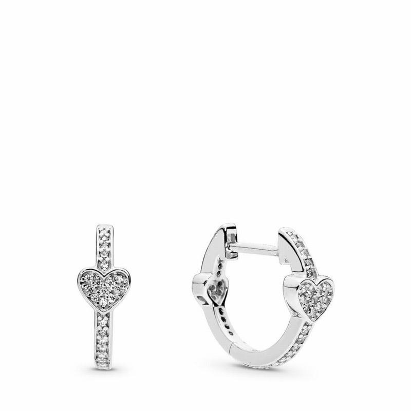 Pandora Alluring Hearts Hoop Earrings - Sterling Silver/Cubic Zirconia - Canada | VY4843JM